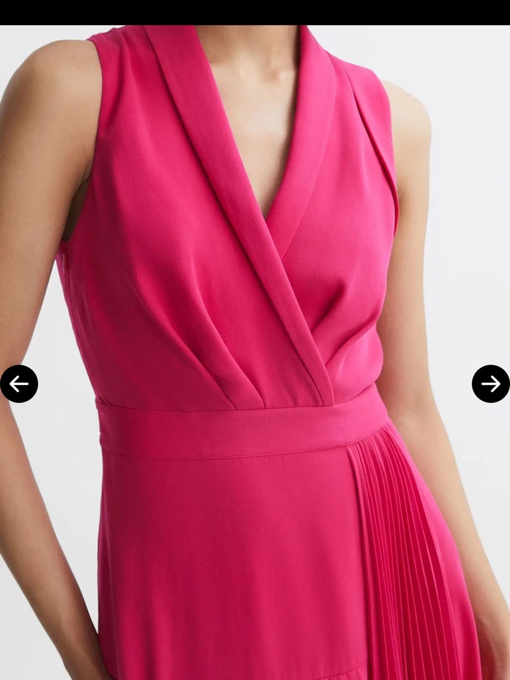 REISS Claire Pleated Fitted Midi Dress Pink Size 6 - Picture 5 of 15